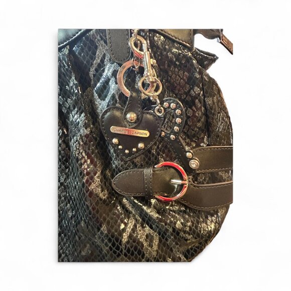 Charlie Lapson Black Metallic Snakeskin Hobo Bag NWT Designer Purse MSRP $350 - Picture 4 of 8